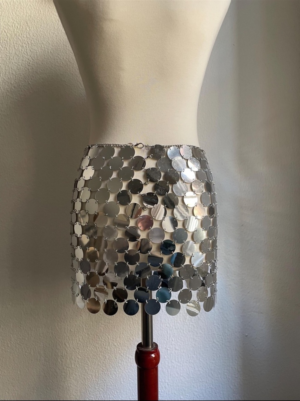 Metallic Disc Chainmail Mini Skirt - Silver - Picture 2 of 6